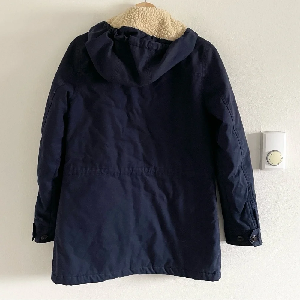 J. Crew Sherpa‎ Hooded Utility Barn Coat Women’s Size XS Navy Blue Pockets - Picture 4 of 7